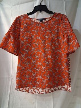 French Connection Orange Floral Short-Sleeve Blouse